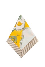 Set of 6 Yellow & White Floral Napkins with Brown Striped Border