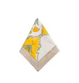 Set of 6 Yellow & White Floral Napkins with Brown Striped Border