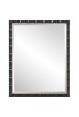 Navy Lacquer Beveled Framed Rectangular Mirror with Gold Leaf