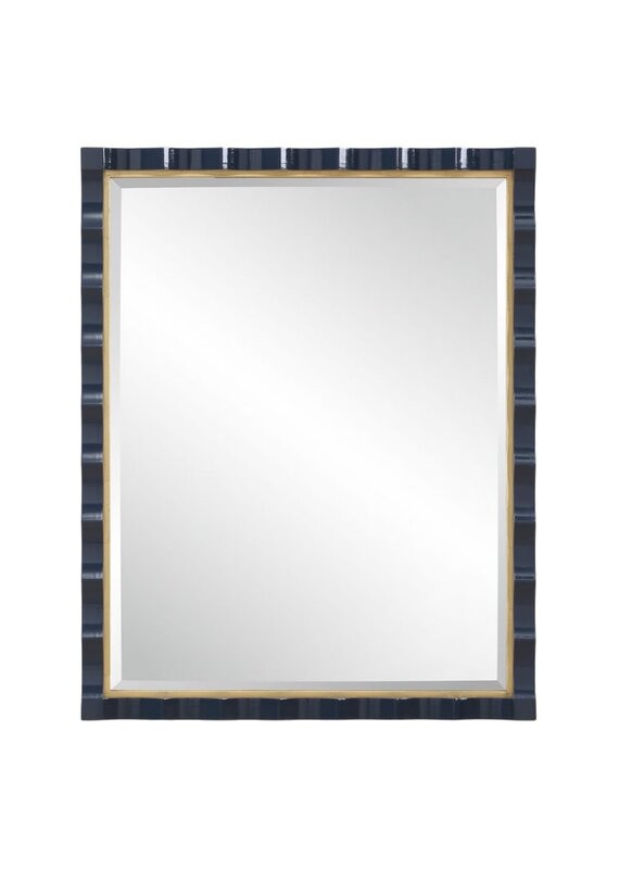 Navy Lacquer Beveled Framed Rectangular Mirror with Gold Leaf
