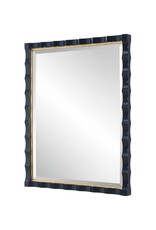 Navy Lacquer Beveled Framed Rectangular Mirror with Gold Leaf