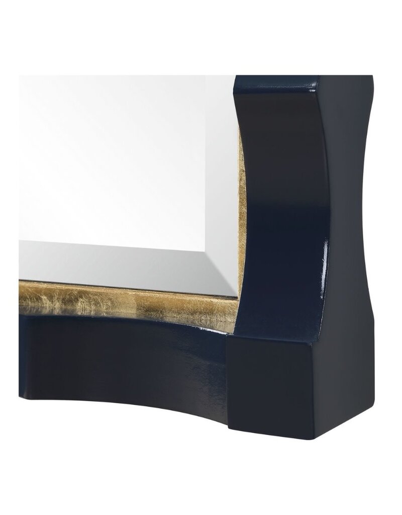 Navy Lacquer Beveled Framed Rectangular Mirror with Gold Leaf
