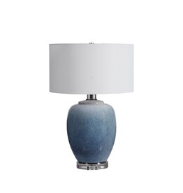 Blue Ombré Glazed Ceramic Lamp with Lucite Base & White Shade