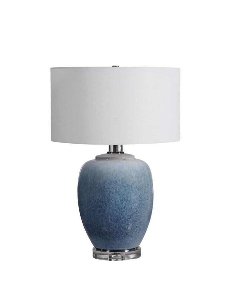 Blue Ombré Glazed Ceramic Lamp with Lucite Base & White Shade