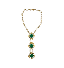 Gold & Green Geometric Drop Pendant Necklace