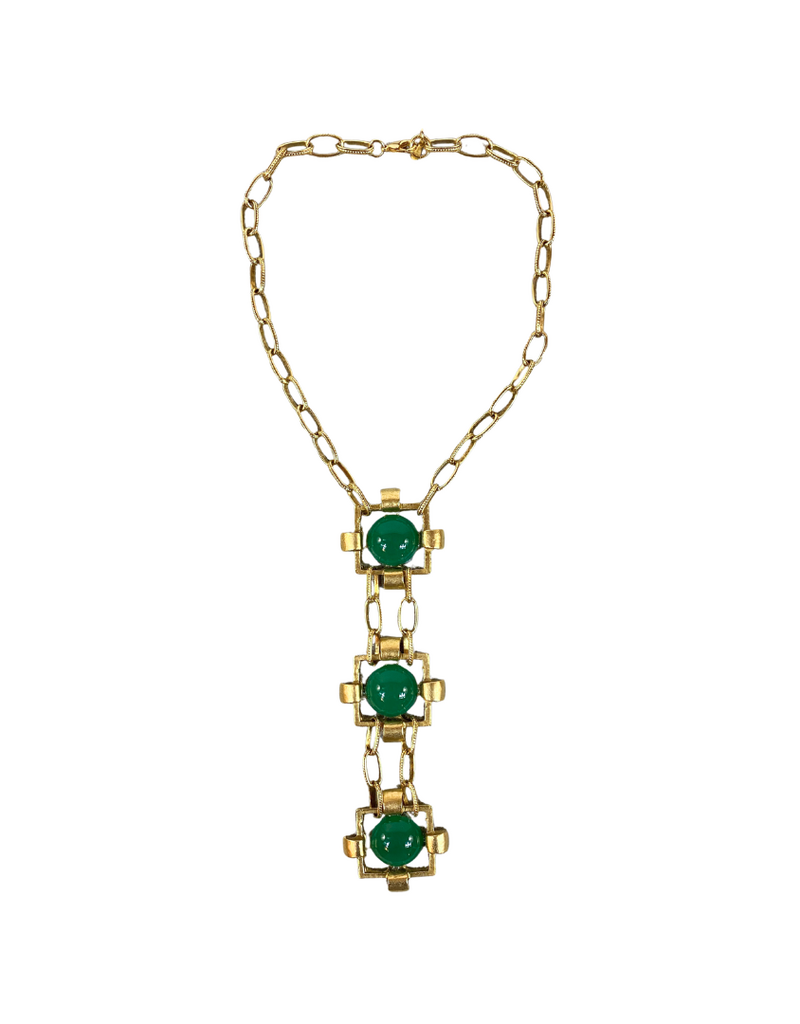 Gold & Green Geometric Drop Pendant Necklace