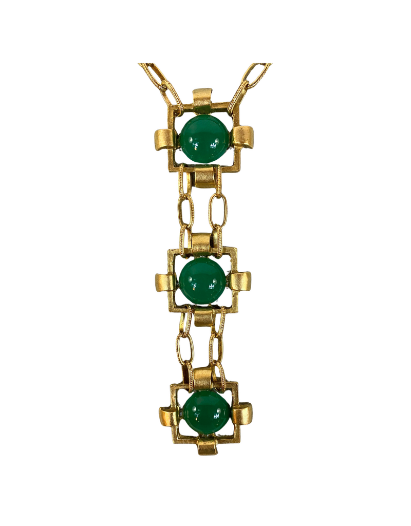 Gold & Green Geometric Drop Pendant Necklace