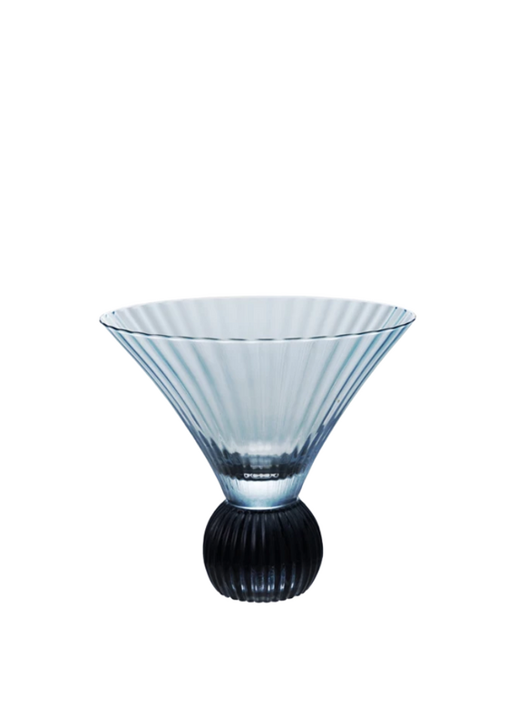 Set of 6 Blue Ribbed Footed Martini Glasses