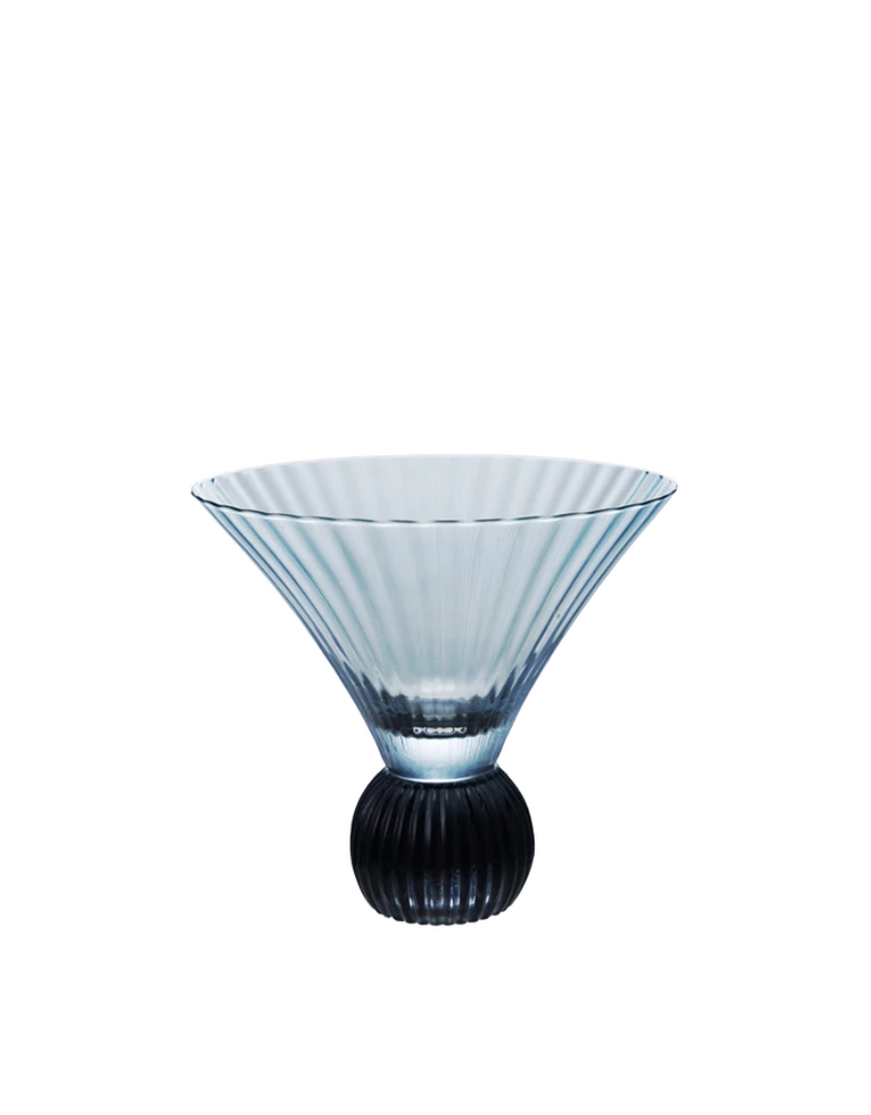 Set of 6 Blue Ribbed Footed Martini Glasses
