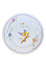 Vintage Set of 10 Light Blue Floral Ceramic Dessert Plates with Bird