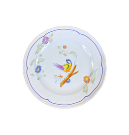 Vintage Set of 10 Light Blue Floral Ceramic Dessert Plates with Bird