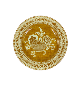 Set of 6 Gold Pierre Frey Floral Basket Porcelain Salad Plates