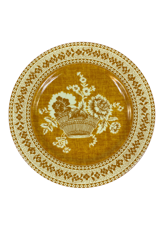 Set of 6 Gold Pierre Frey Floral Basket Porcelain Salad Plates