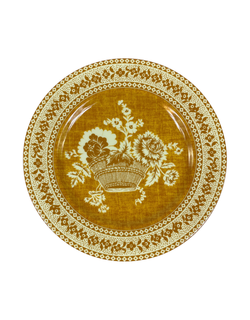 Set of 6 Gold Pierre Frey Floral Basket Porcelain Salad Plates