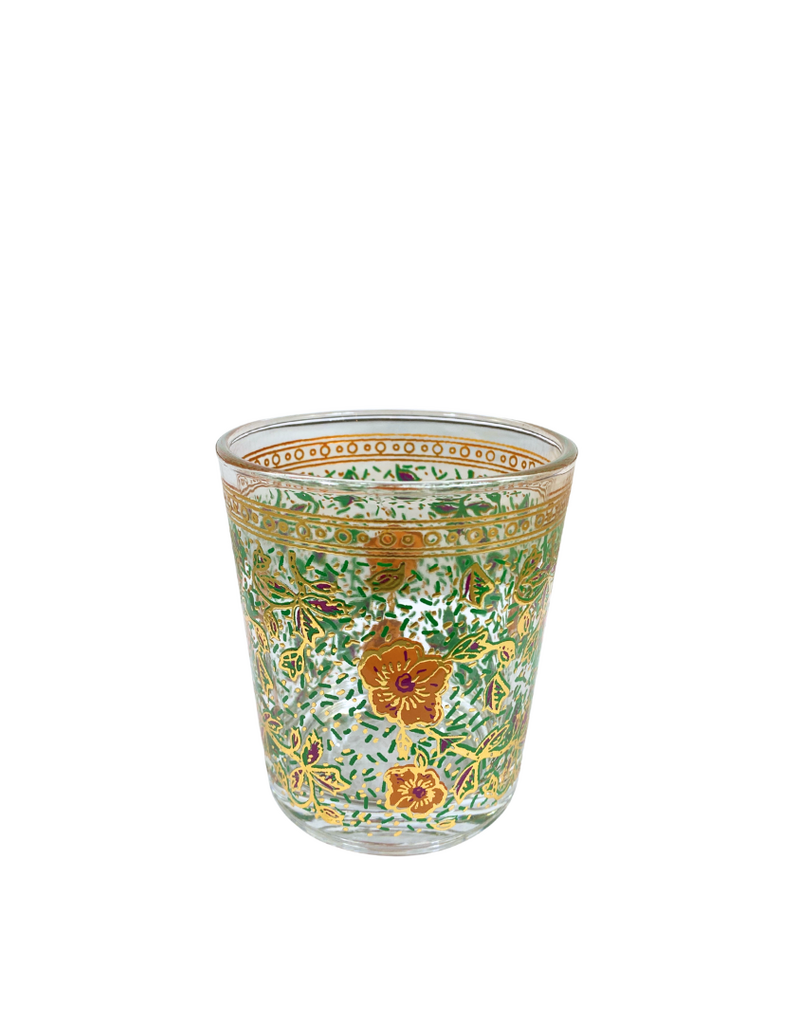 Set of 6 Green, Orange & Gold Floral Double Old Fashioned Glasses