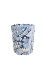 Light Blue, Navy & White Marble Swirl Painted Scalloped Paper Trashcan