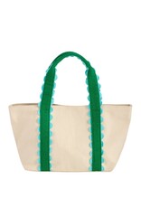 Natural Mini Tote Bag with Green & Blue Scalloped Handles