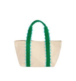 Natural Mini Tote Bag with Green & Blue Scalloped Handles