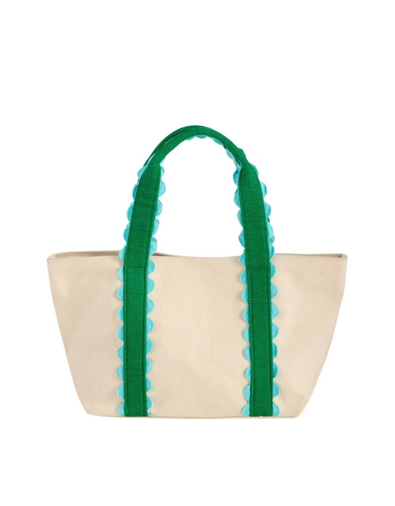 Natural Mini Tote Bag with Green & Blue Scalloped Handles