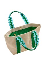 Natural Mini Tote Bag with Green & Blue Scalloped Handles