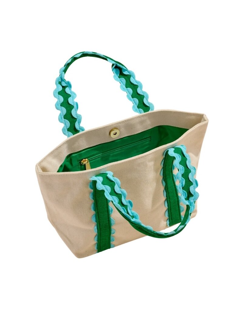 Natural Mini Tote Bag with Green & Blue Scalloped Handles