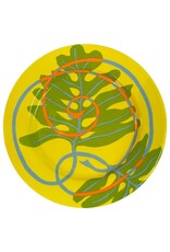 Vintage Set of 6 Yellow Tropical Leaf Swirl Ceramic Dessert Plates