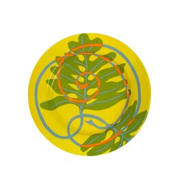 Vintage Set of 6 Yellow Tropical Leaf Swirl Ceramic Dessert Plates