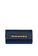 Navy Raffia Clutch with Gold Bamboo Bar