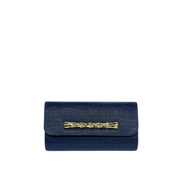 Navy Raffia Clutch with Gold Bamboo Bar