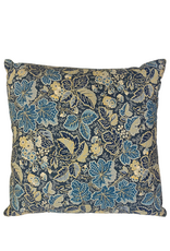 Navy Blue & Gold Floral Leaves Pillow with Cord Detail
