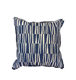 Navy Blue & Ivory Abstract Stripe Pillow with Flange Border