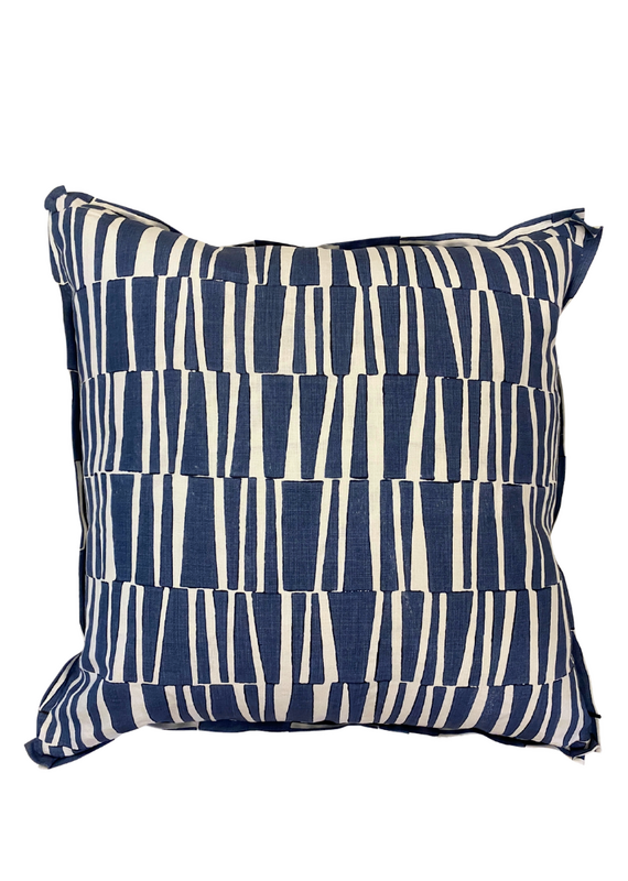 Navy Blue & Ivory Abstract Stripe Pillow with Flange Border