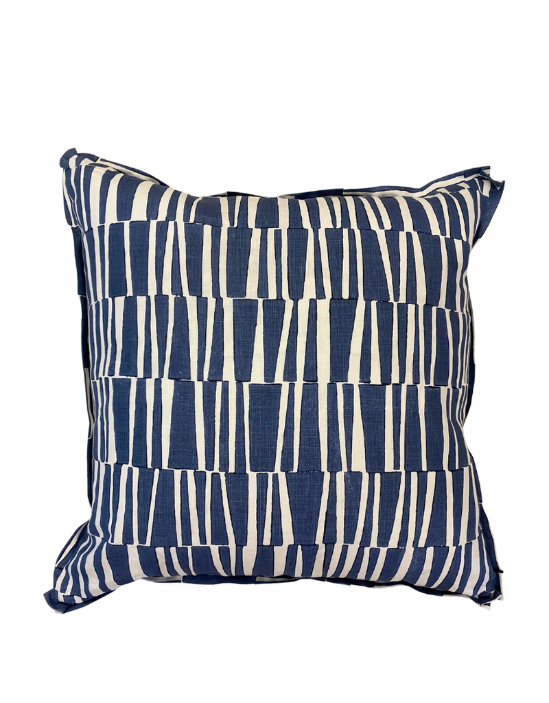 Navy Blue & Ivory Abstract Stripe Pillow with Flange Border