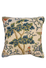 Cream Pillow with Multi-Colored Scenic Trees & Green Piping