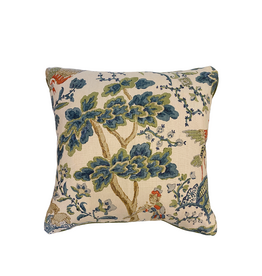 Cream Pillow with Multi-Colored Scenic Trees & Green Piping