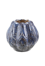 Blue & Brown Abstract Reactive Glazed Ceramic Vase