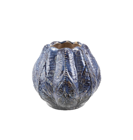 Blue & Brown Abstract Reactive Glazed Ceramic Vase