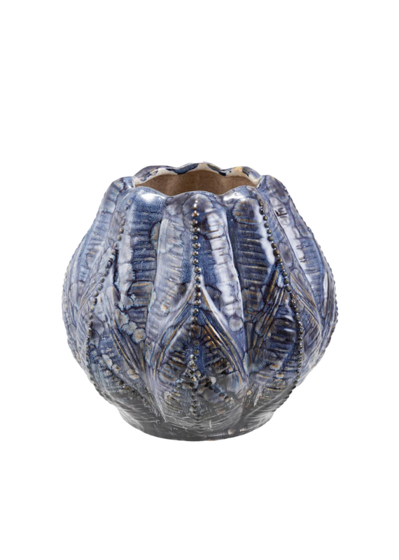 Blue & Brown Abstract Reactive Glazed Ceramic Vase