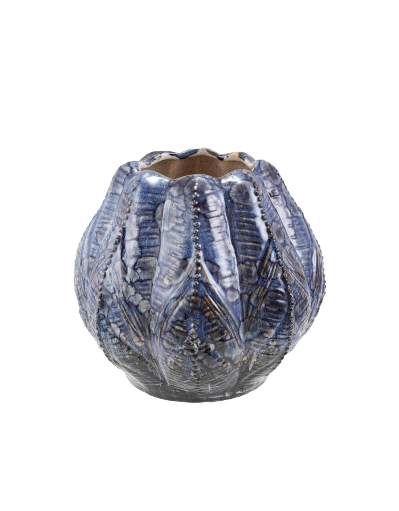Blue & Brown Abstract Reactive Glazed Ceramic Vase