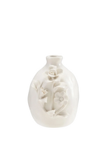 White Ceramic Vase with Textured Flowers