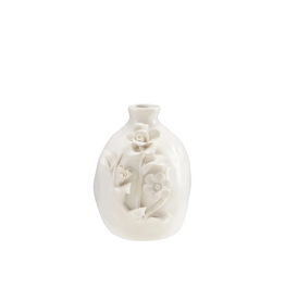White Ceramic Vase with Textured Flowers