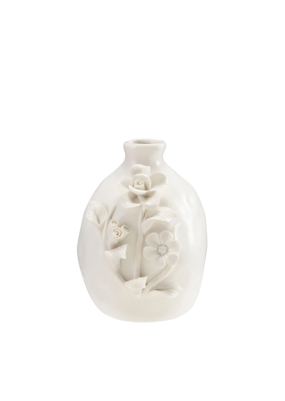 White Ceramic Vase with Textured Flowers