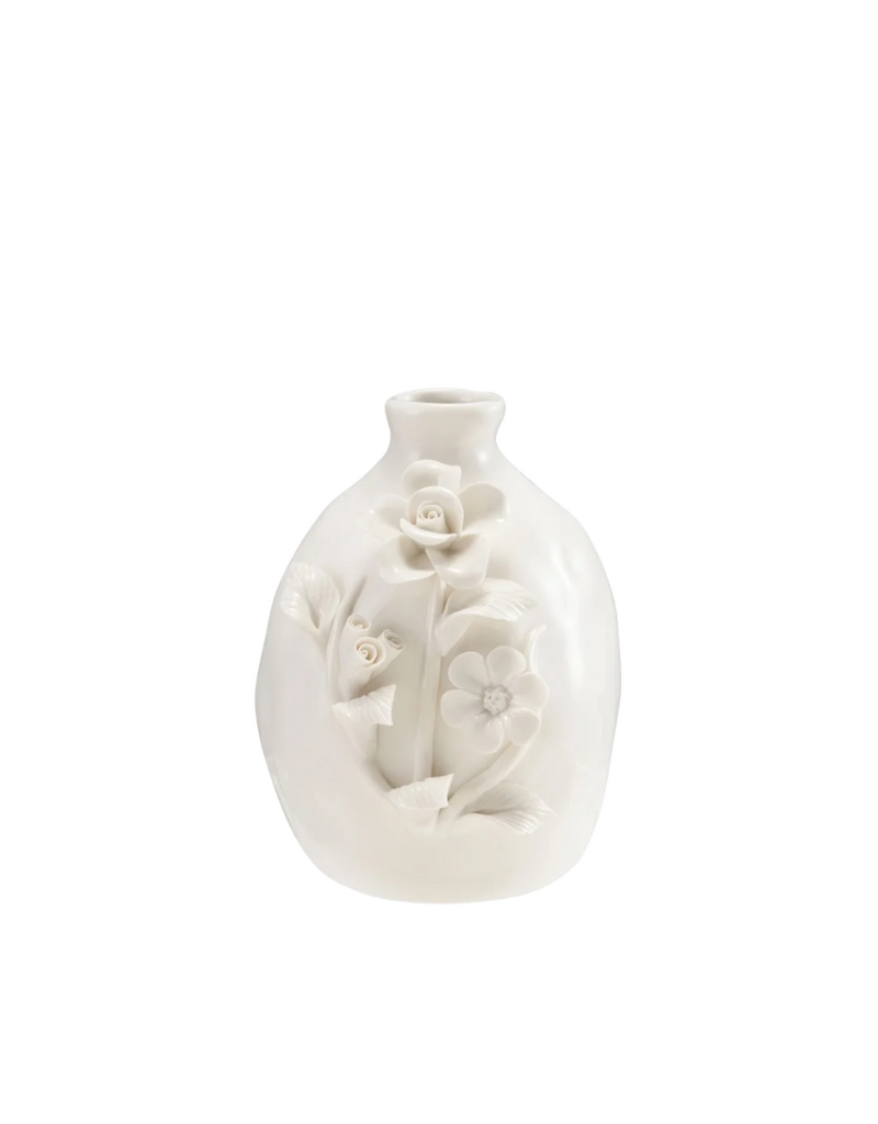 White Ceramic Vase with Textured Flowers
