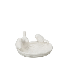 White Ceramic Leaf Dish with Three Birds