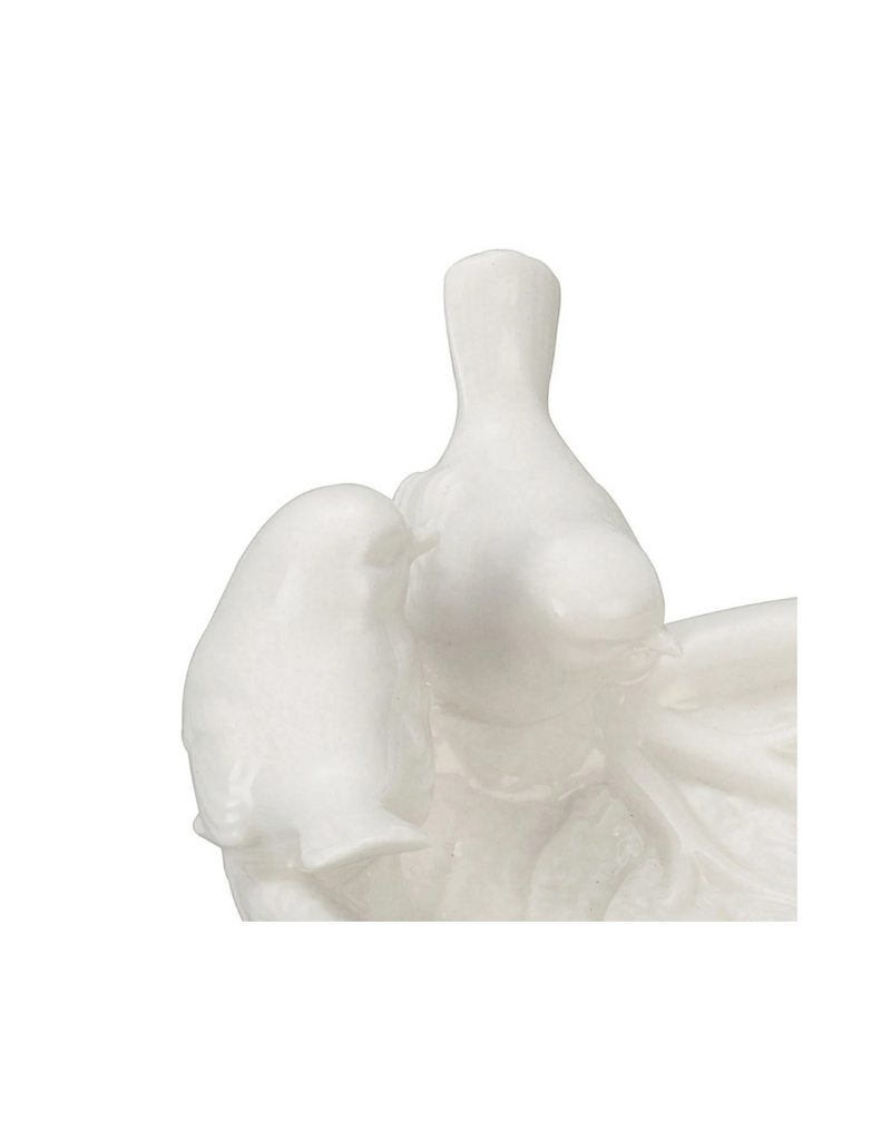 White Ceramic Leaf Dish with Three Birds