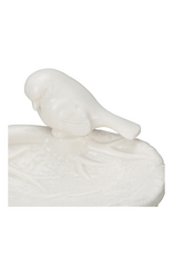 White Ceramic Leaf Dish with Three Birds
