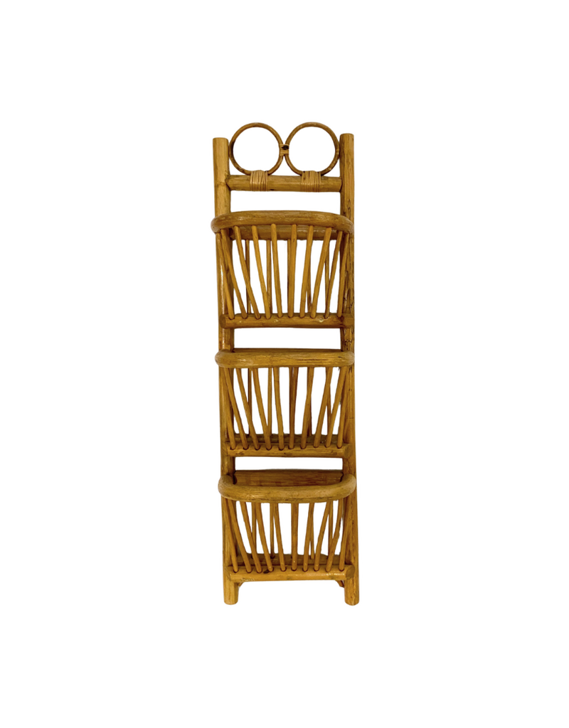 Vintage Natural Rattan Tiered Wall Pocket