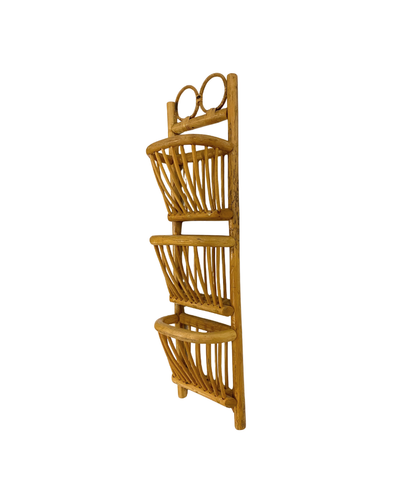 Vintage Natural Rattan Tiered Wall Pocket