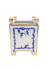 Vintage White & Blue Floral Ceramic Square Footed Planter with Finials