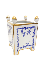 Vintage White & Blue Floral Ceramic Square Footed Planter with Finials